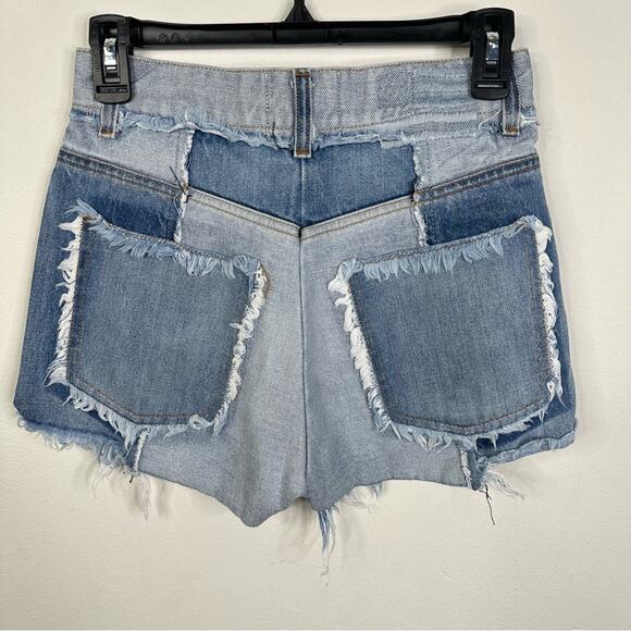 Revice Ziggy High Waisted Patchwork Frayed Denim Cut-Off Jean Shorts Size 26 - Picture 4 of 8